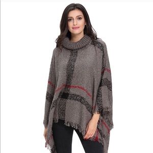 Grey/plaid Poncho Sweater